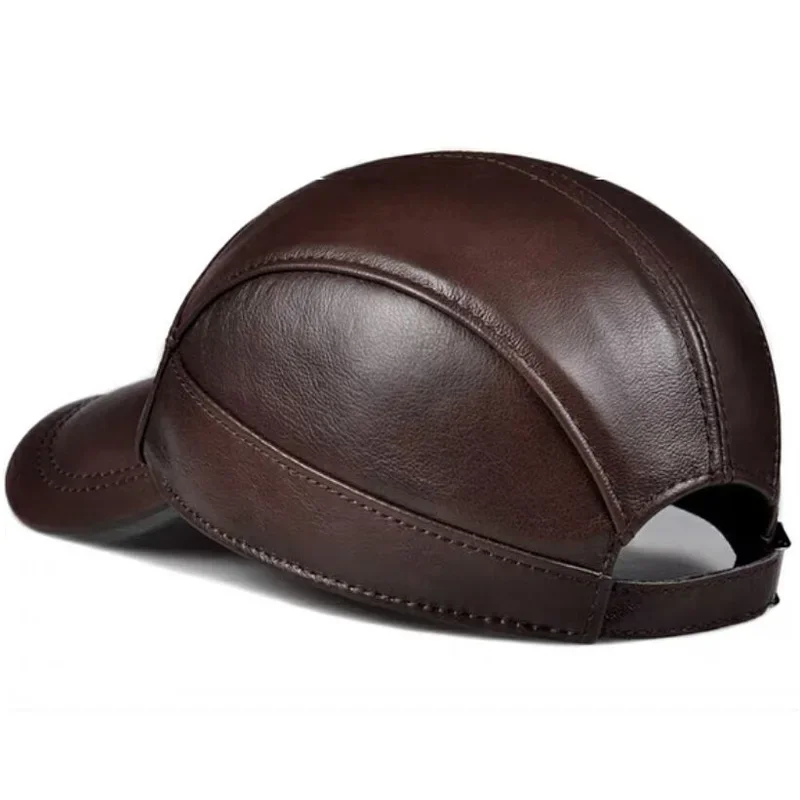 New 2023 Spring/Winter Man Genuine Leather Baseball Caps Male Casual Cowhide Warm 56-60 Adjustable Sprot Flight Hats