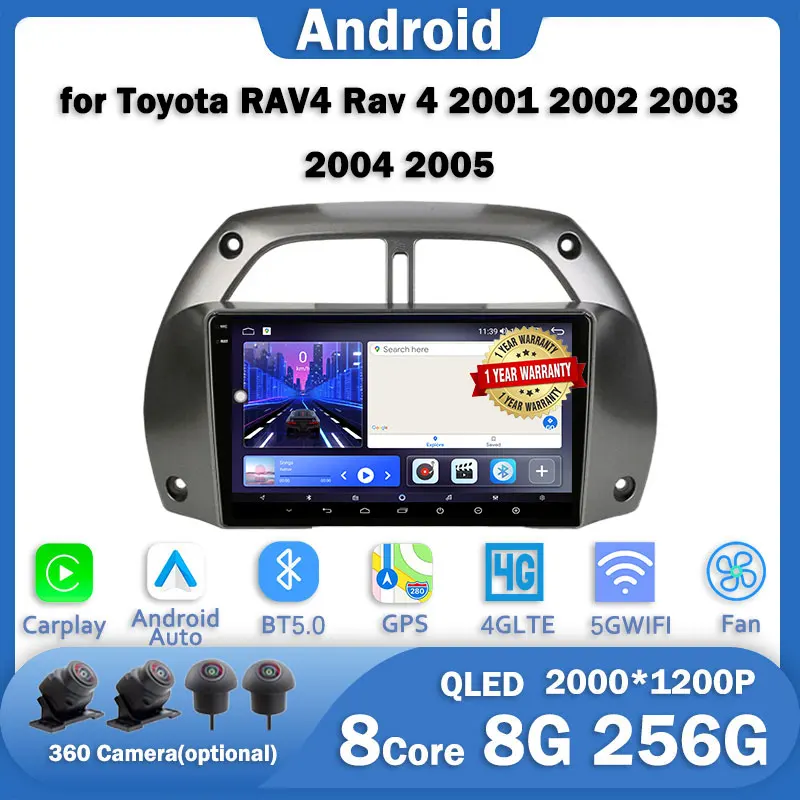 

For Toyota RAV4 Rav 4 2001-2006 Android 14 IPS/QLED Car Radio Multimedia Video Player Auto Audio Stereo GPS Carplay