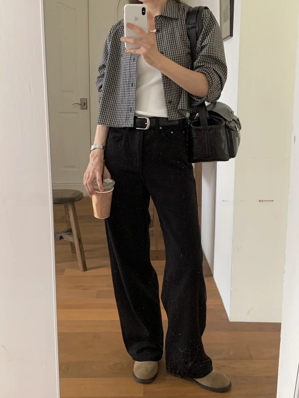 Koreanisches Design Langer Ärmel Bla Kariert Baumwolle Damen Locker Sitzend Herbst Neu Kleine Größe Kragen Knopfleiste