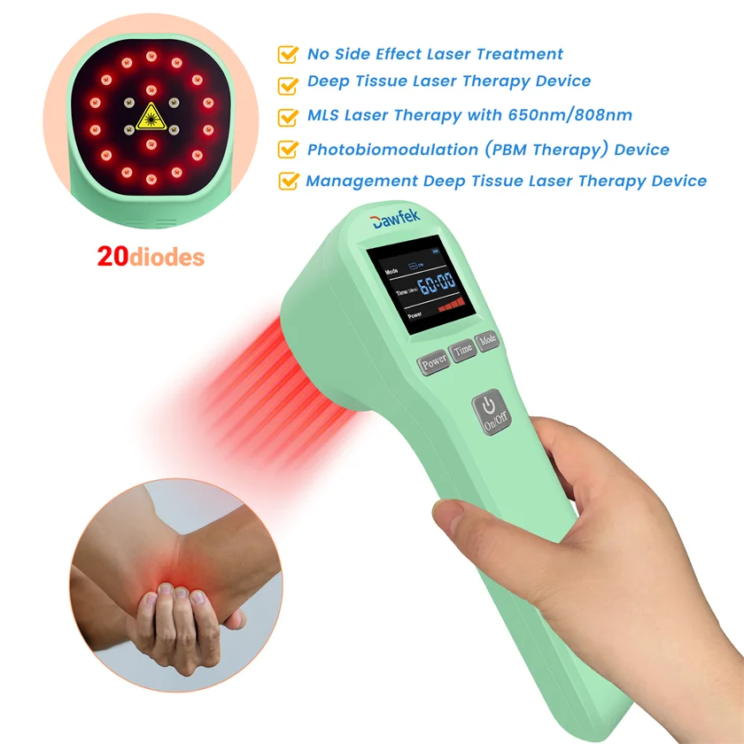 Dawfek Class 4 Deep Tissue Laser Therapy for Back Pain 650nmx16+808nmx4 Red Laser Light for Wound Healing Portable at Home