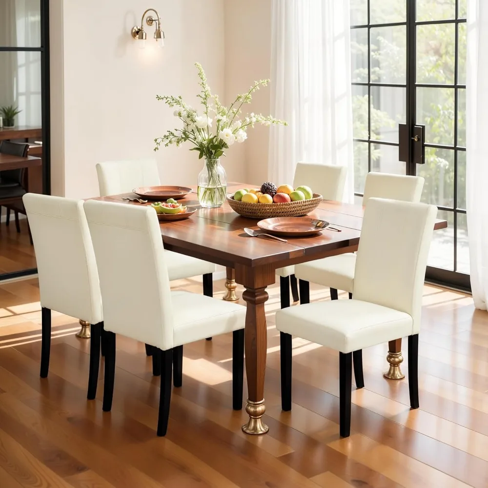 

Dining Chairs Set of 6, Pu Leather Parson Dining Room Chairs, Modern High-End Kitchen Side Chairs for Bedroom, Living Room, Cre