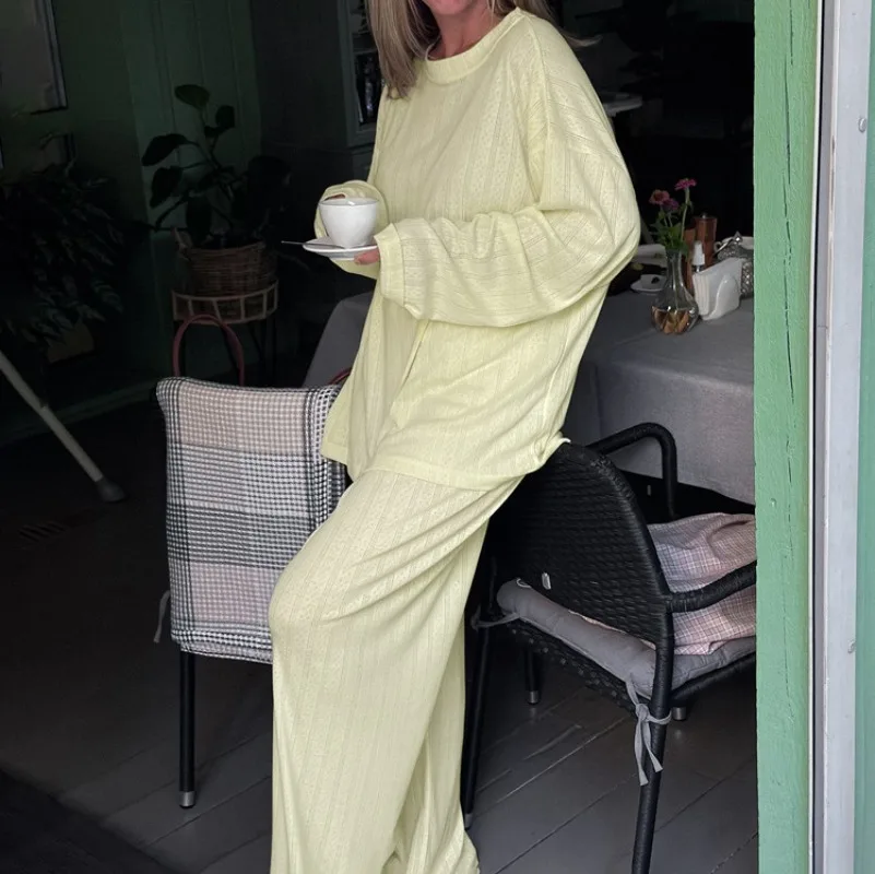 Tuularose المرأة السراويل قطعتين الصلبة عادية فضفاض كم طويل الأعلى سليم بنطلون مجموعة الربيع الشارع مكتب سيدة نساء مجموعة بناطيل رجالي