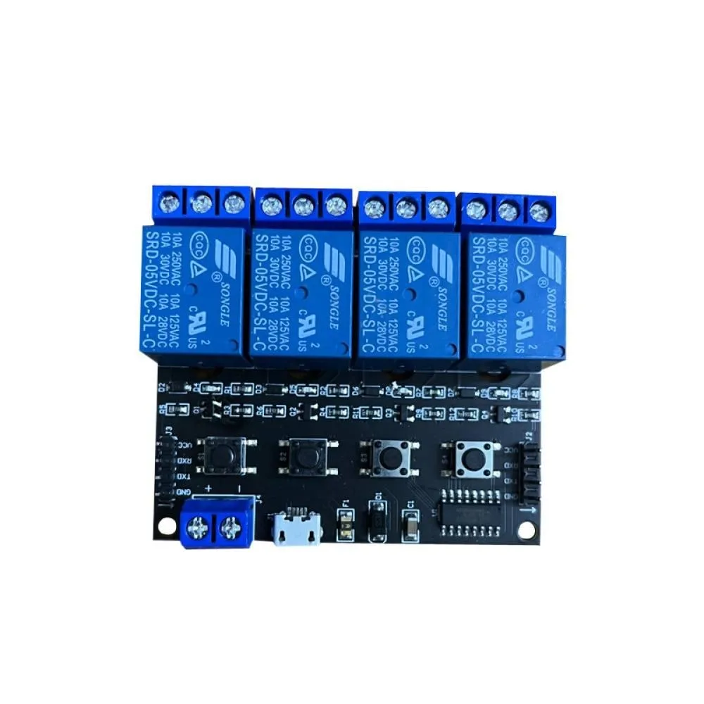 

TTL Serial Port 4-channel Relay Module Control Board Self-Locking/Interlocking/Jog Modes Key Control 5V Power Supply Relay