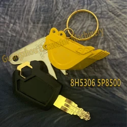 8H5306 5P8500 Excavator Heavy Equipment Keychain F0002 Ignition Key with Bucket Key Chain