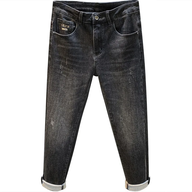 Jeans in pile nero Pantaloni Harem invernali da uomo alla moda casual leggeri a gamba dritta Pantaloni termici ispessenti leggermente larghi