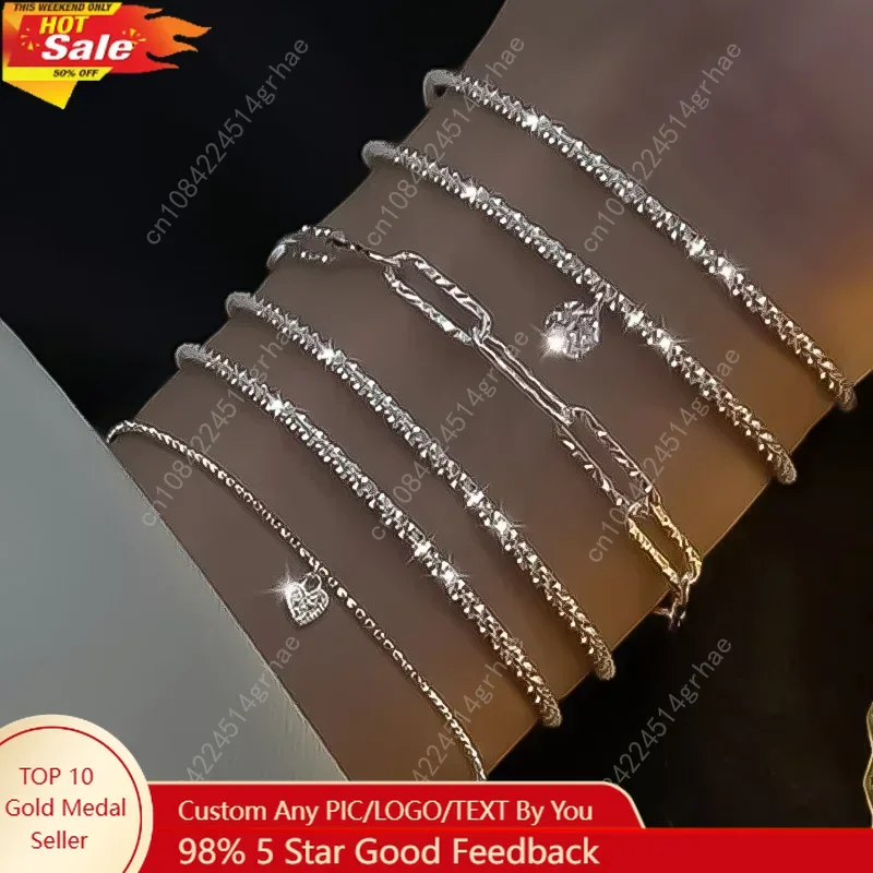 

6Pcs 925 Sterling Silver Rhinestone Bracelets for Women Girls Luxury Korean Sparkling Starry Sky Charm Bracelets Party Jewelry