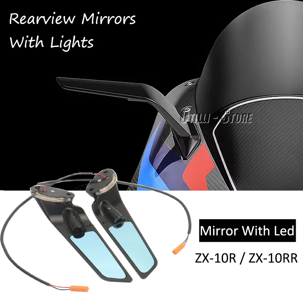 

For Kawasaki Ninja1000 ZX-10RR ZX 10RR ZX-10R ZX10R Motorcycle Side Mirrors Adjustable Rotating Rearvie Mirror With LED Light