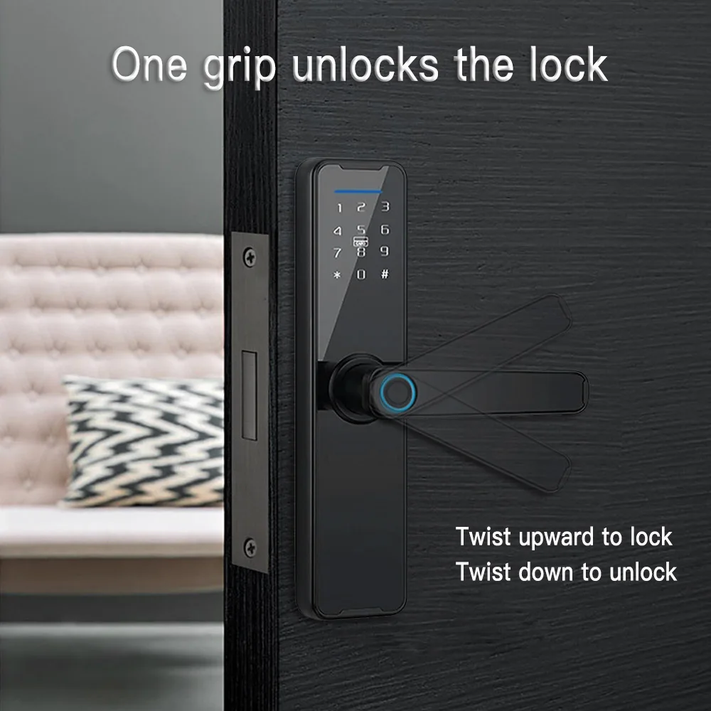 PHIPULO Tuya Smart Door Lock Digital Electronic Lock One-grip Unlock Fingerprint Card Key Tuya Lock Smart Home