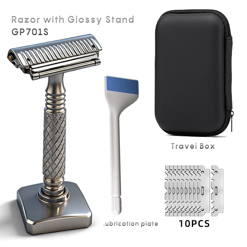 Shavcooo GP700S Pro 4D Premium CNC 316L Edelstahl Rasierer mit Ständer für Herren, Dual Half One Blade Sicherheitsrasierer-Set – Detail 14
