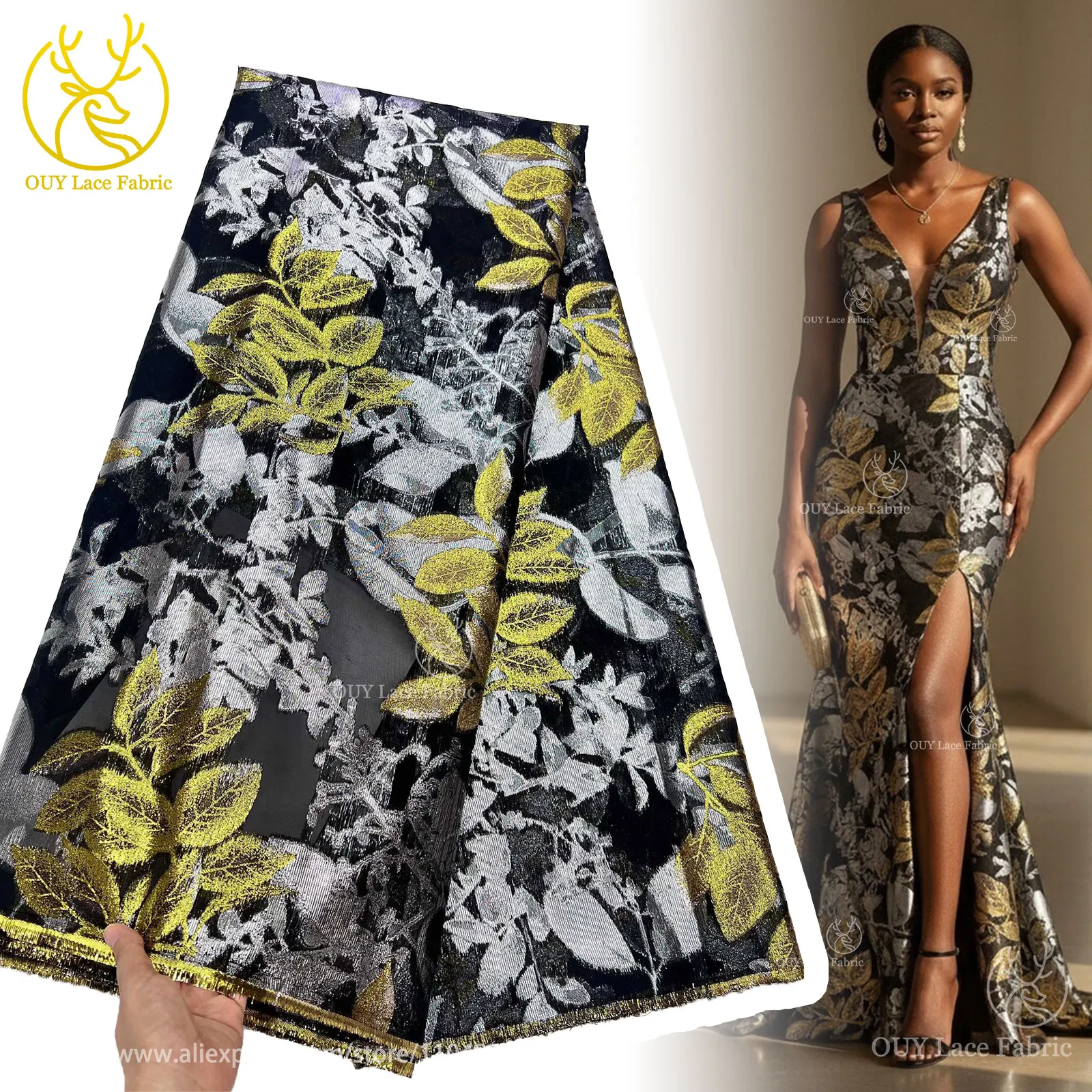 Modischer Afrikanischer Brokat-Spitzenstoff 2026 Nigerianischer Französischer Brokat-Jacquard-Stoff zum Nähen von Damenkleidern für Dinnerpartys – Detail 3