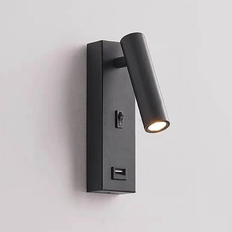Modern Minimalist Hotel Bedroom Wall Lamp Bedside LED Reading Light with Rotary Switch Eye Protection Angle Spotlight Color Rend