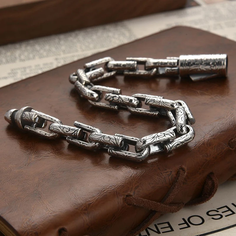 Handmade Chain Crack Print Bracelet For Men Personality High Quality Silver Plated Horseshoe Buckles Bracelet Vintage Jewelry