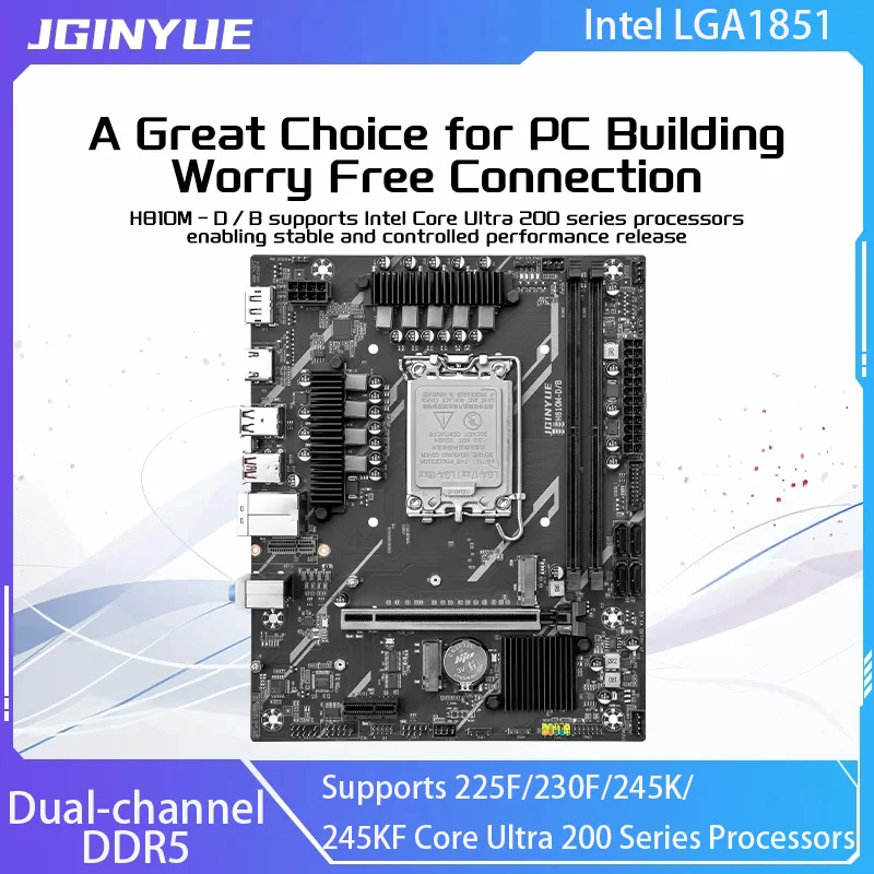 JGINYUE H810 Motherboard Intel LGA1851 Dual-channel DDR5 Supports 225F/230F/245K/245KF Core Ultra 200 Series Processors