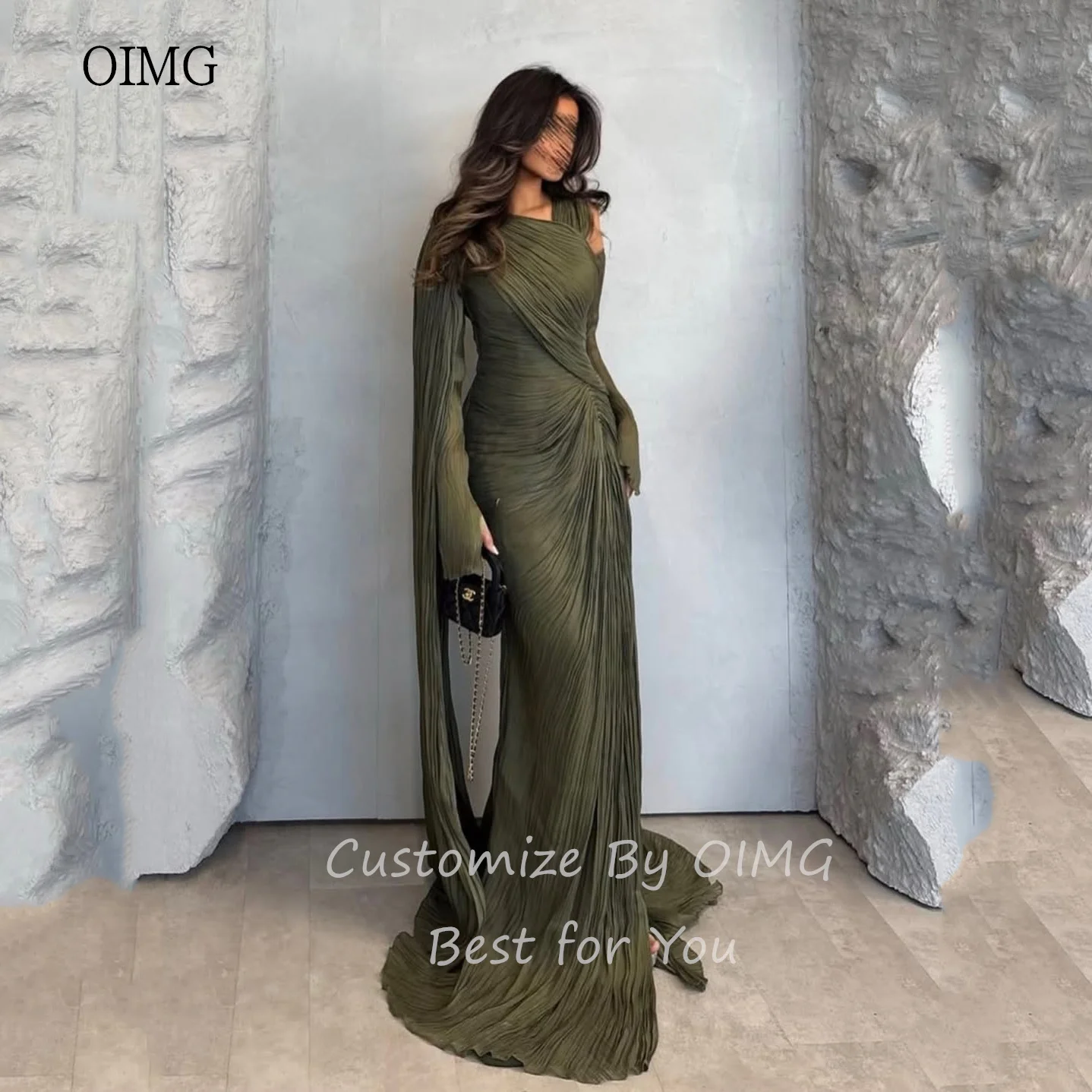 OIMG Modest Full Sleeves Mermaid Prom Gowns Saudi With Cap Formal Party Gown Vintage Floor Length Evening Dress 2025 Customized