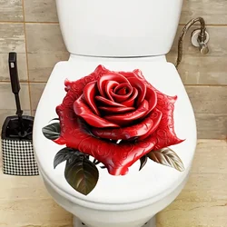 Romantic Red Roses Self-Adhesive Toilet Stickers,Wall Decal Removable, Reusable PVC Sticker for Toilet Lid, Bathroom Decor