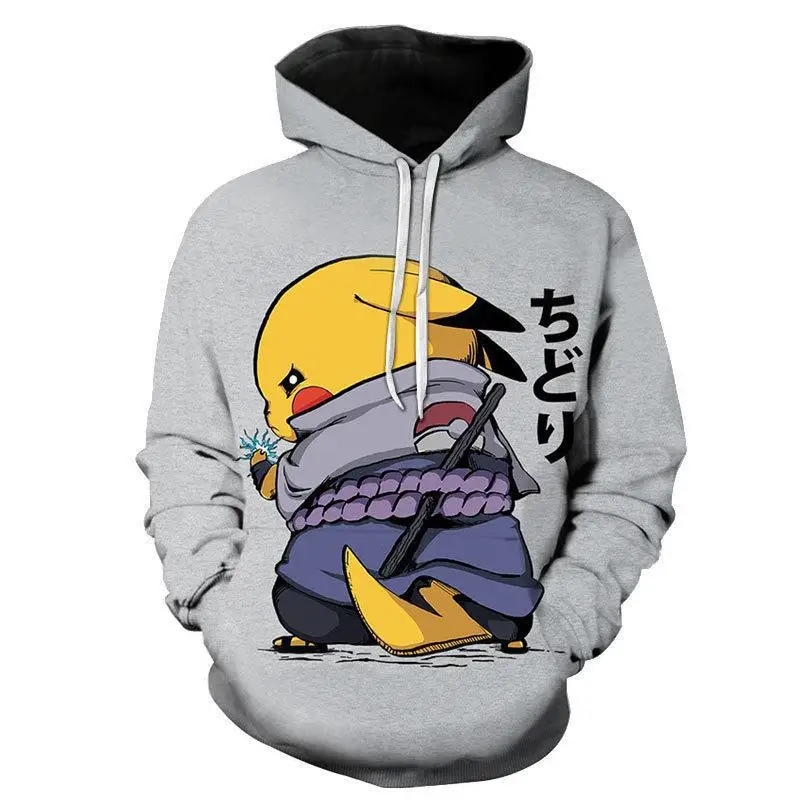 New Pokémon Pikachu 3D Digital Printed Top Men\'s Hooded Fashion Trendy Casual Long-sleeved Pullover Sweatshirt Birthday Gift