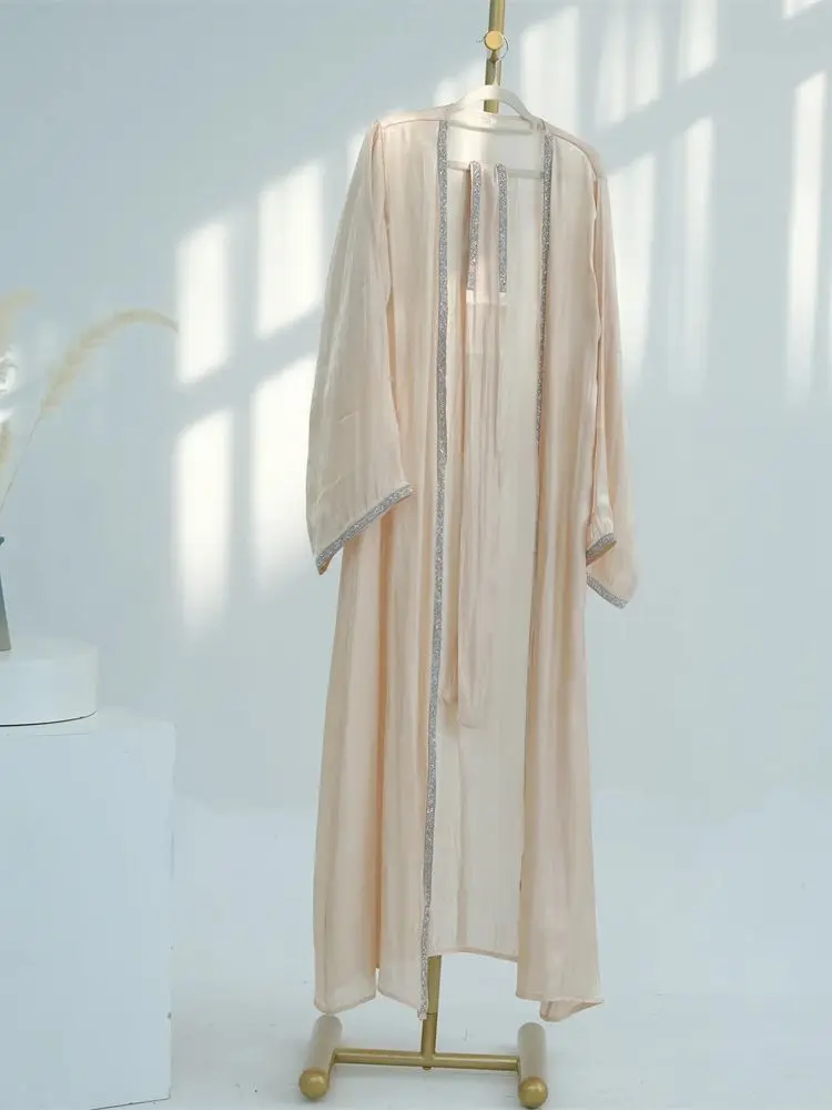 Abaya abierta de Organza blanca satinada Eid Dubái para mujer, Kimono de lujo modesto, caftán musulmán, ropa islámica, 2024