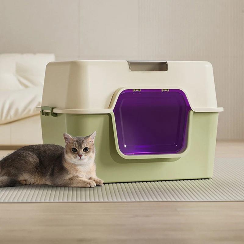 Fully Enclosed Deodorant Cat Litter Box Oversized Cat Toilet Spatter-Proof UV Sterilization Deodorant