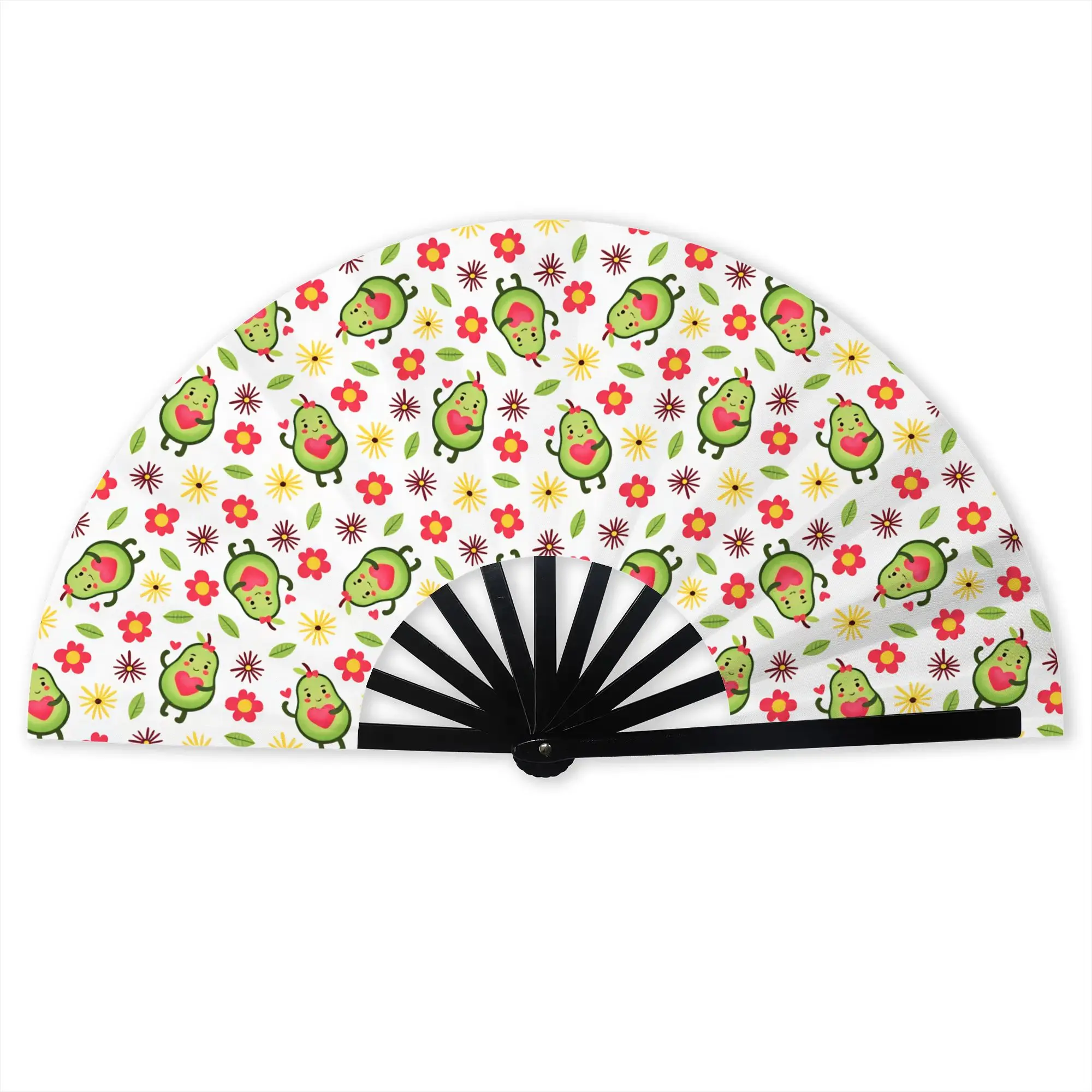 Avocado Heart Red Bow  Hand Fan Unisex Red Five Dark Red Starburst Flower Printed Polyester Fan Trendy For Sports Events Gift