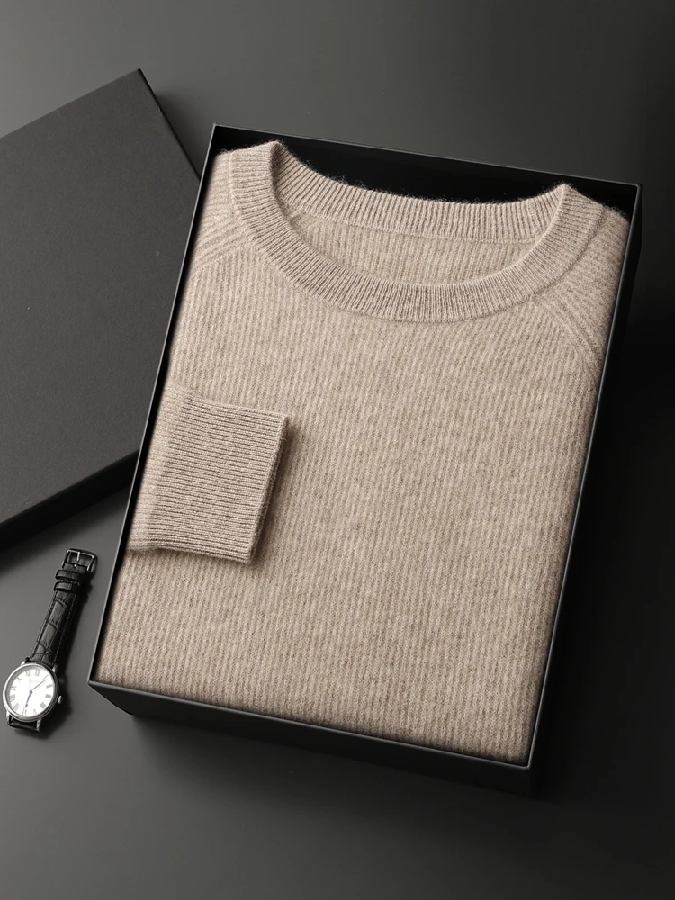 Men's Light Luxury 100% Pure Cashmere Pullover Knitwear Sweater Thick Loose Business Casual Basic Breathable Long Sleeve Tops