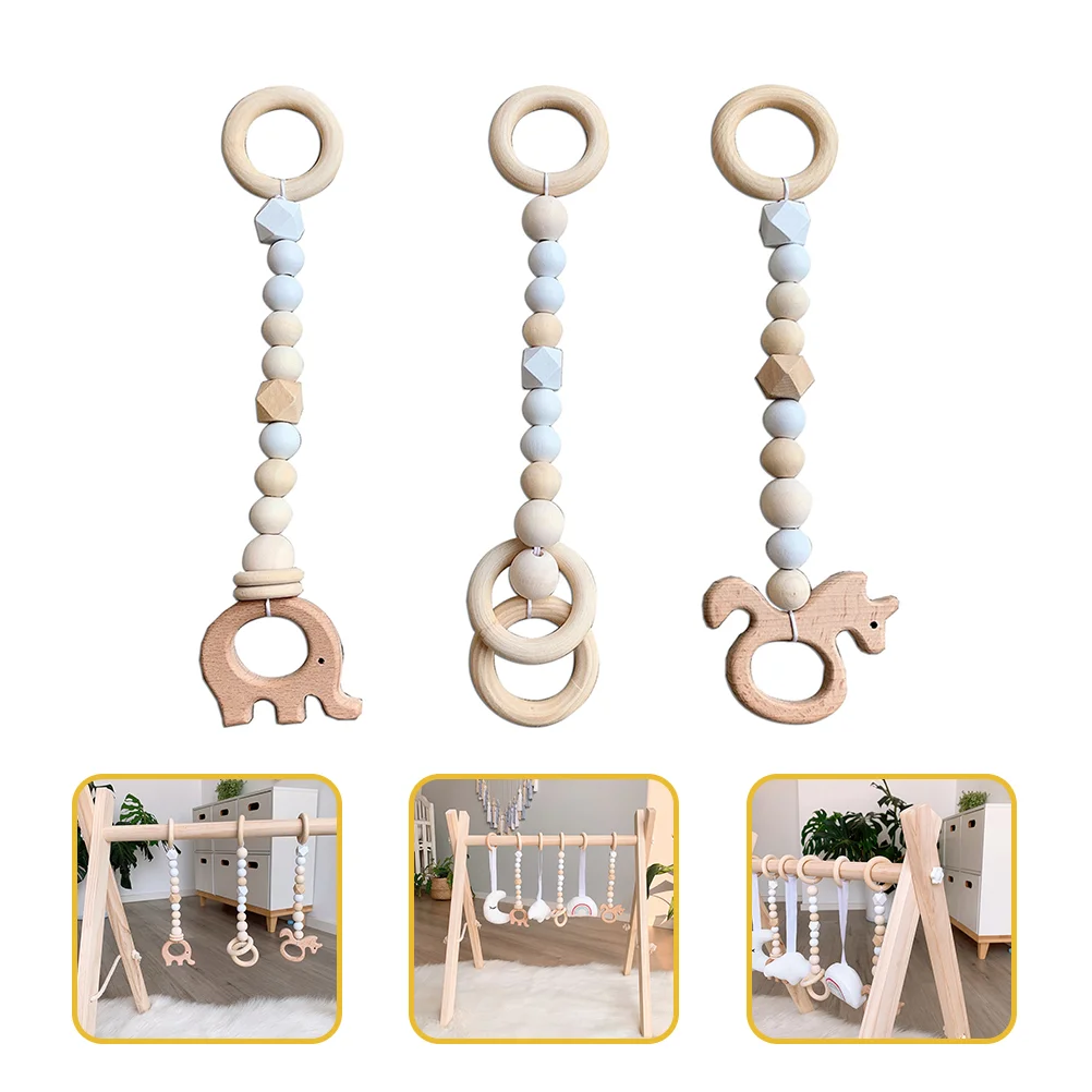 

3 Pcs Wooden Baby Gym Pendant Infant Hanging Toys Fitness Frame Bell Nursery Decor Easy Fold Space Saving Crib Mobile