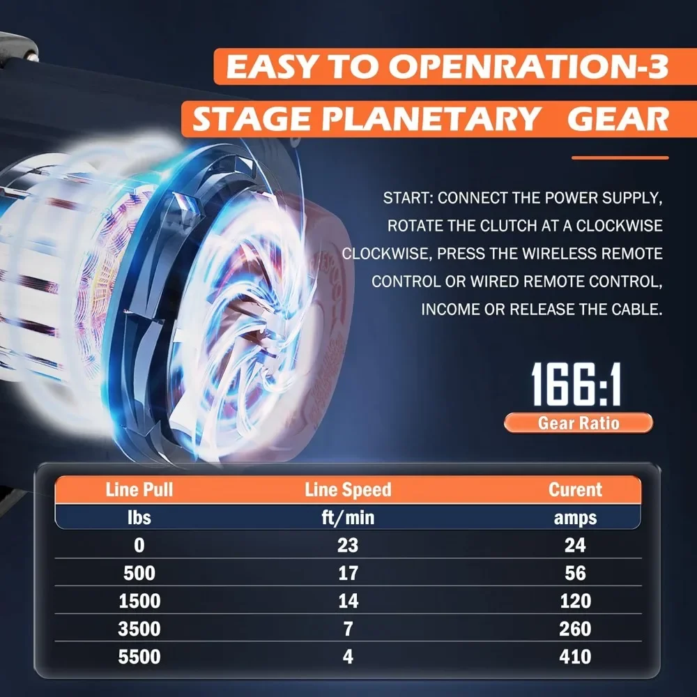 Kit de cabrestante de cuerda sintética ATV/UTV de 5500 lb, cabrestante de 12V con control remoto inalámbrico para remolque todoterreno, barco, remolque, autocaravana
