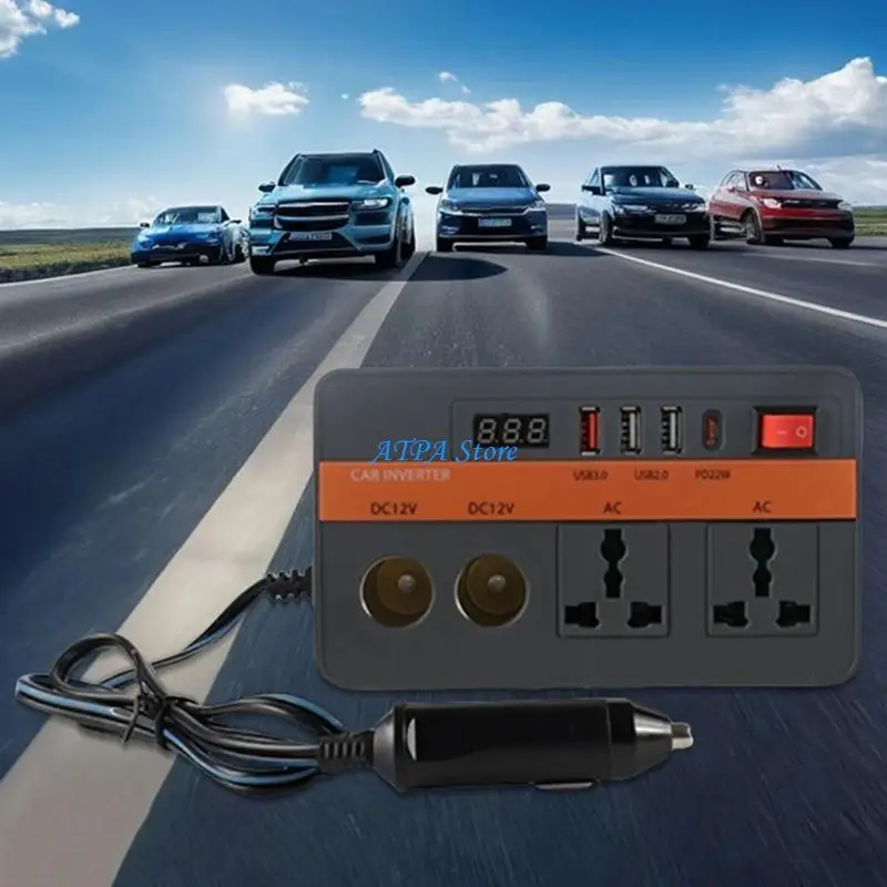 U13C 12V Direct To Alternating 220V Car Adapter Integrated Pressure Checker 300W High Efficiency Power Inverter For Mobile