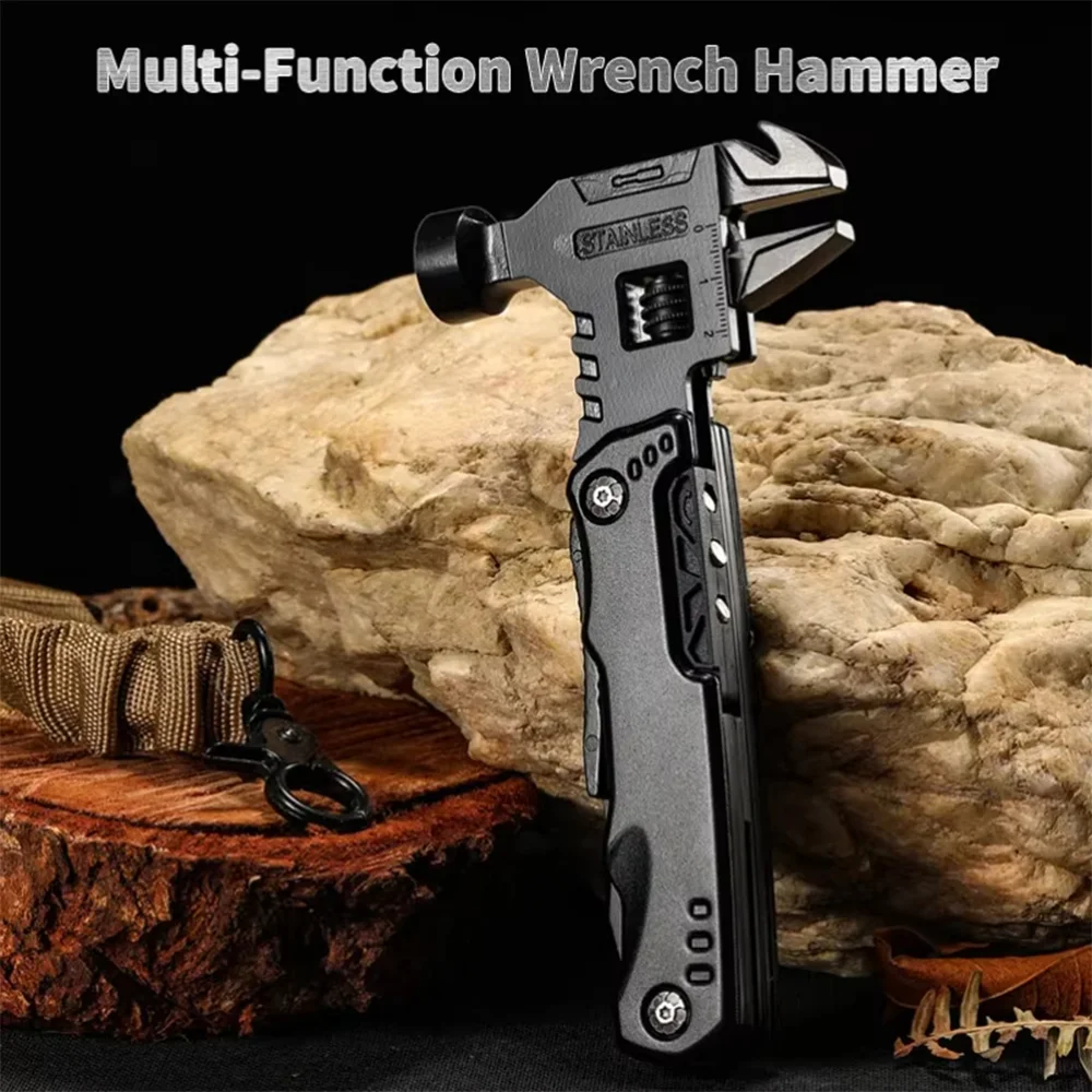 

Upgraded 16-in-1 Multitool Hammer,Camping Knife with Adjustable Wrench,Screwdriver,Wire cutter,Hammer,Bottle Opener,Multi Tool f