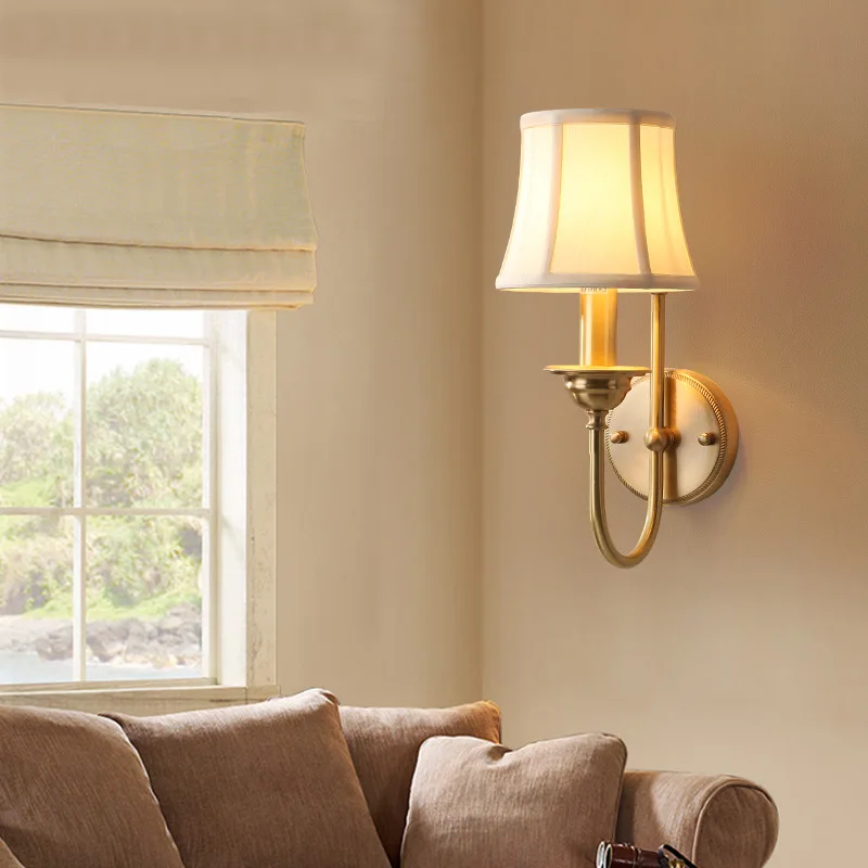 

All Copper Fabric Wall Lamp American Rural Bedroom Bedside Lamp Mirror Front Lamp Nordic Living Room Corridor Decor Wall Light