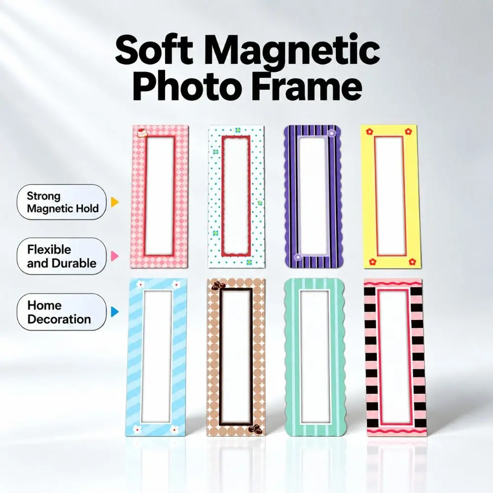 8pcs Decorative Magnetic Photo Frames Colorful Full Back Magnet Refrigerator Photo Frames Lightweight Rectangular