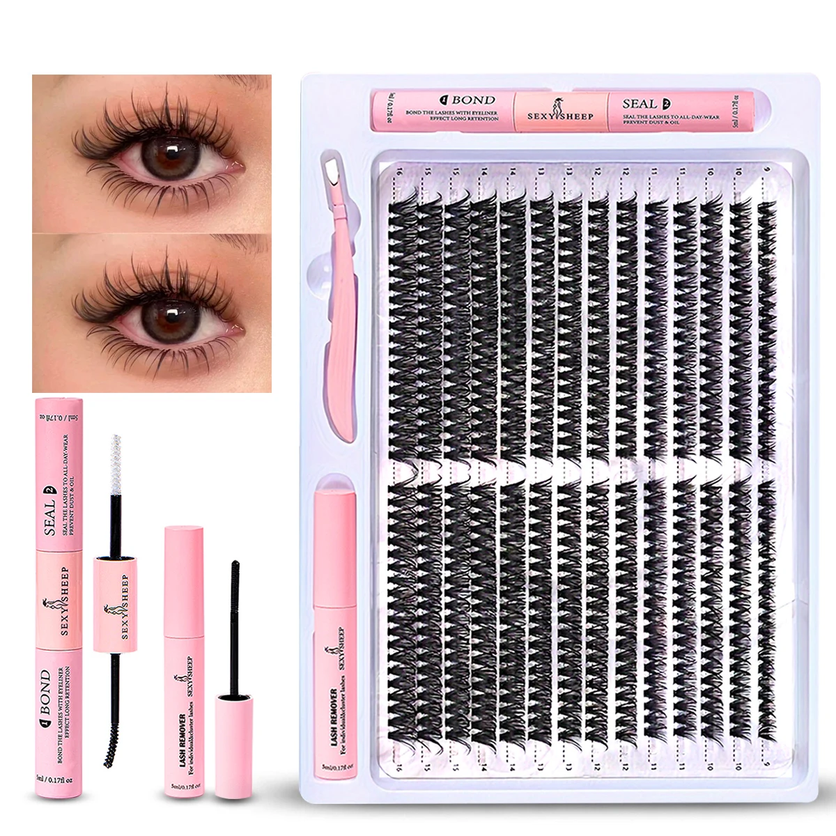 Individual Lashes Cluster Kit com Bond e Seal, removedor de cola, DIY Lash Extension Kit, 560pcs