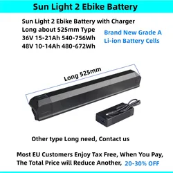 Sunlight 2 Ebike Battery 36V 15Ah 20Ah 48V 10Ah 12.8Ah 14Ah SSE-059 Sun Light 2 Li-ion Battery for Aureus Drive Classic Comfort