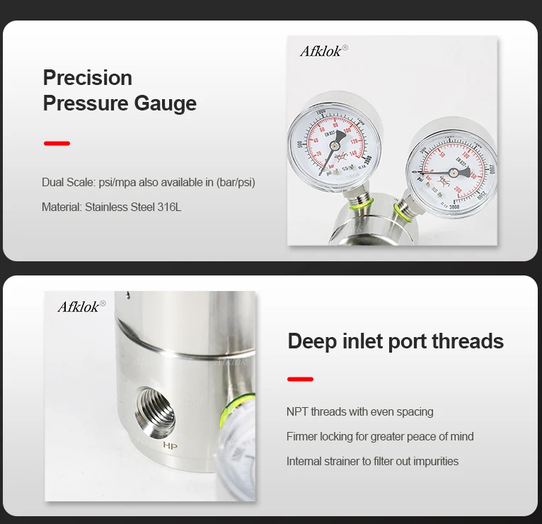 Inlet 6000 Psi Outlet 3000 Psi High Pressure Gas Regulator Hydrogen Pressure Regulator with Two Meters