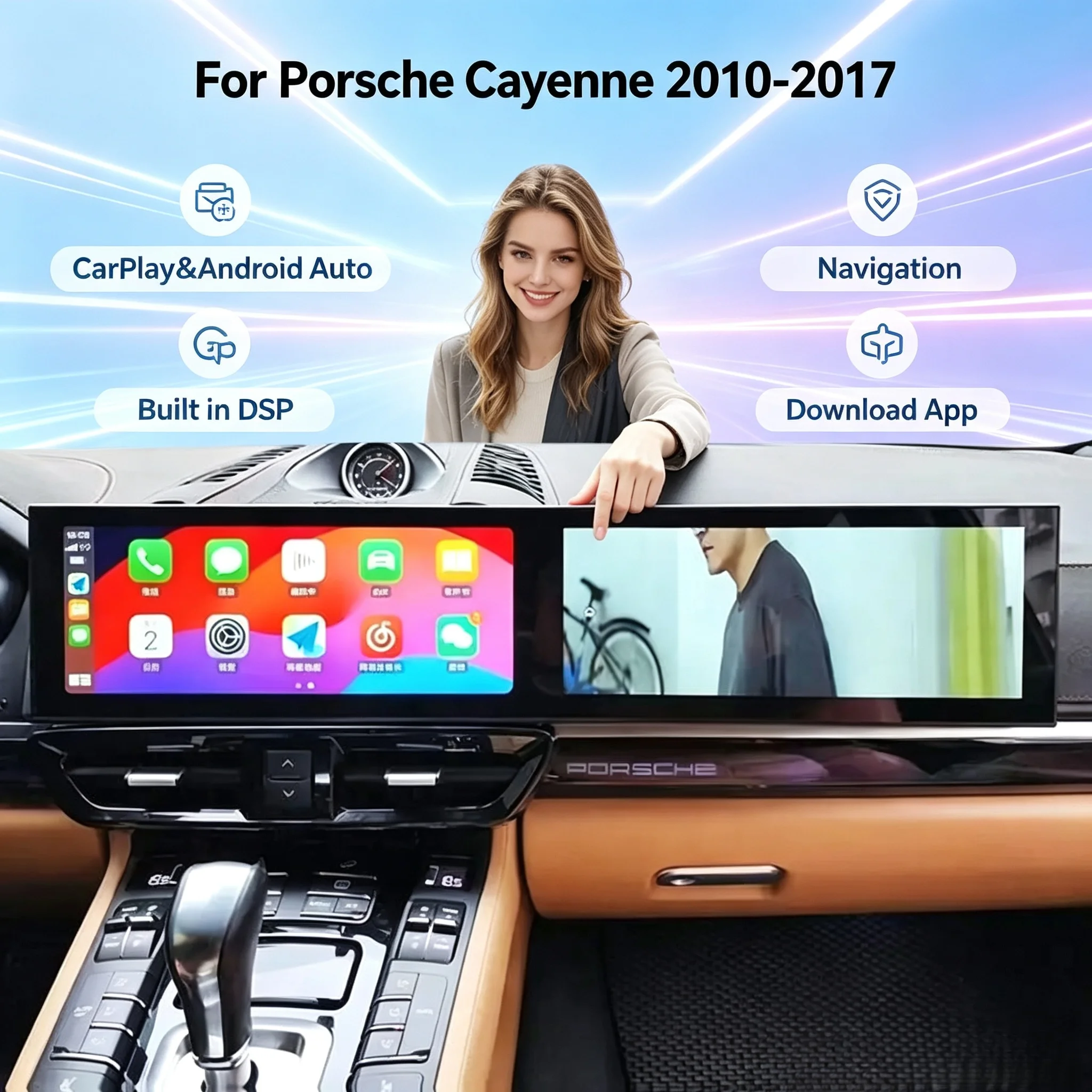 Car Radio Dual Screen For Porsche Cayenne 2010 2011-2017 Upgraded Interactive Media Video Player 12.3 Inch Android 13 Carplay