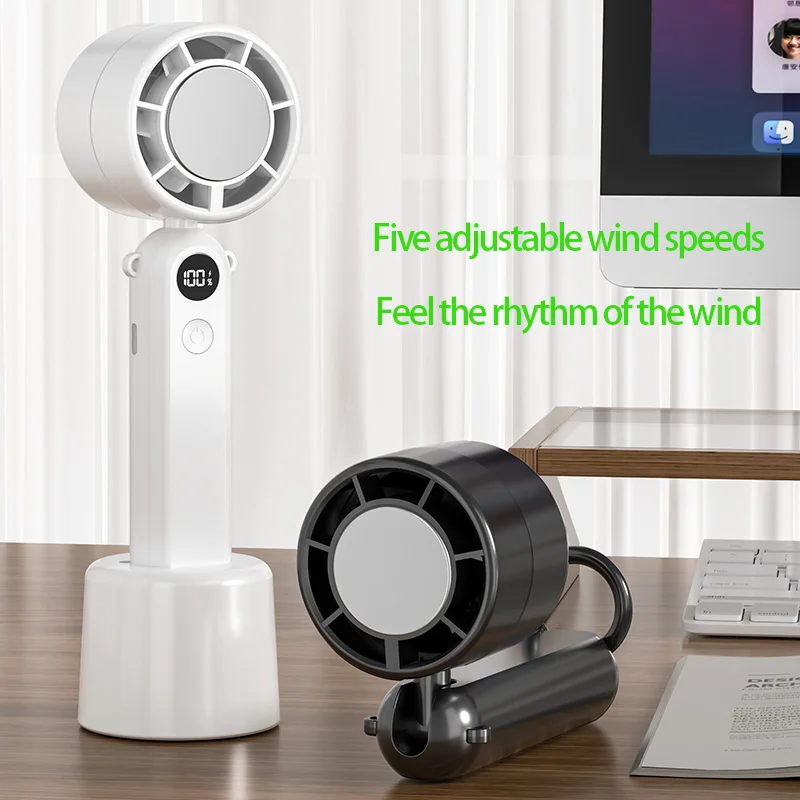Turbo Wearable Handheld Mini Plastic Fan USB Rechargeable 2000mAh Battery Fast Cooling Quiet Portable English Stepless Speed view 3
