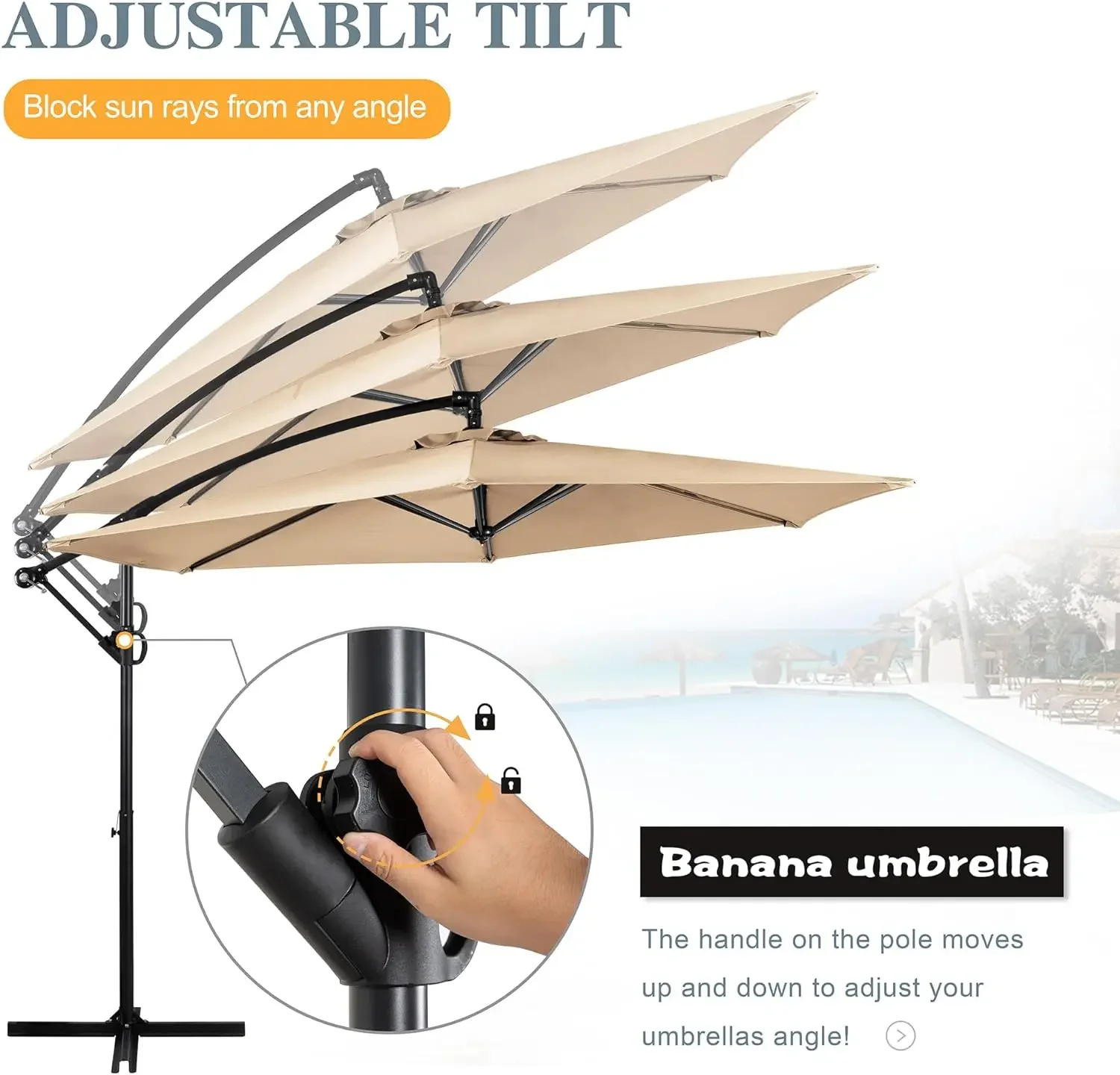 9FT Hanging Offset Patio Umbrella, Outdoor Market Cantilever Umbrella, w/Easy Tilt Adjustment, Fade Resistant Waterproof