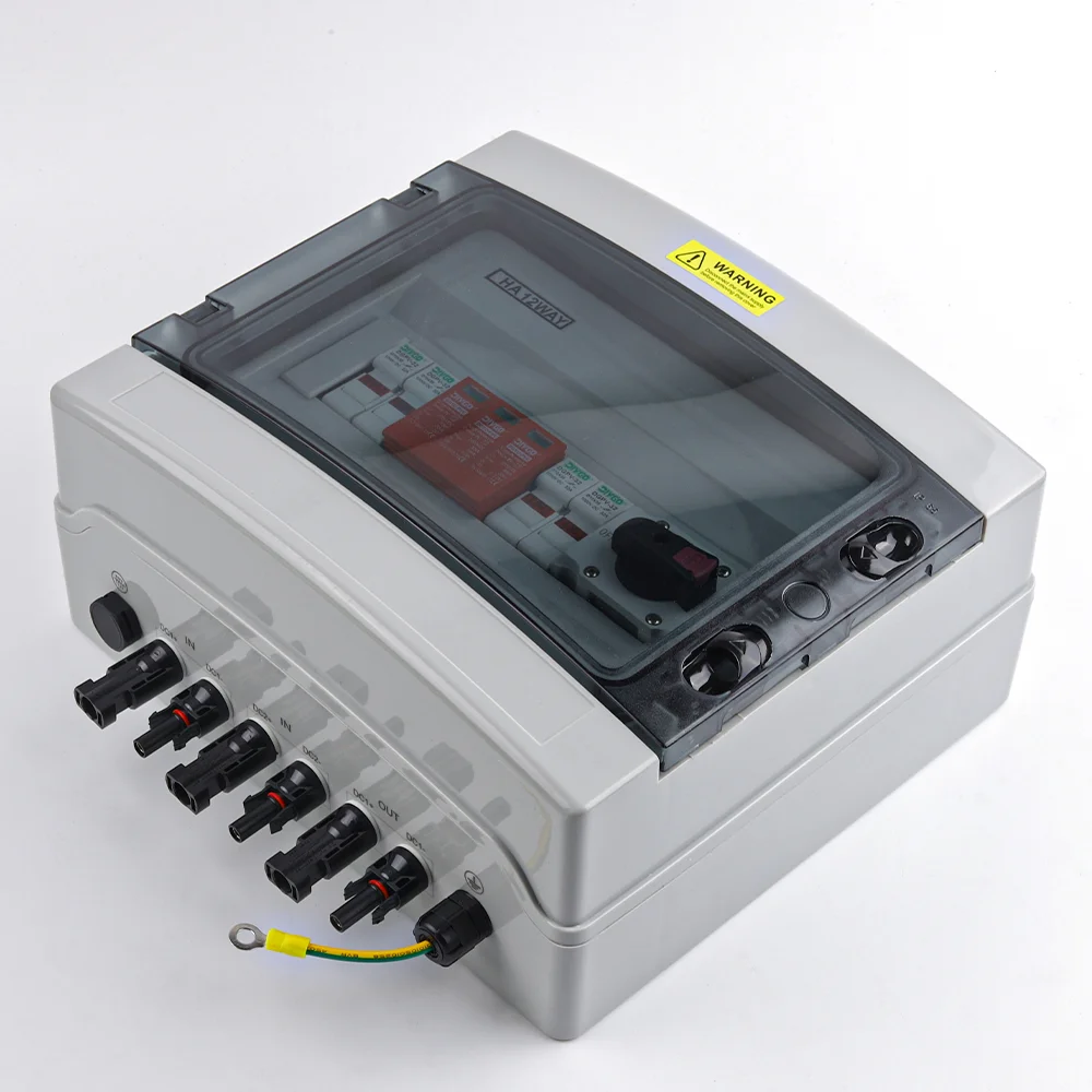 

DC 1000V 2 In 1 Out Solar PV Combiner Box IP65 Waterproof Wall-Mount with MCB SPD Fuse Isolation Switch & Lightning Protection