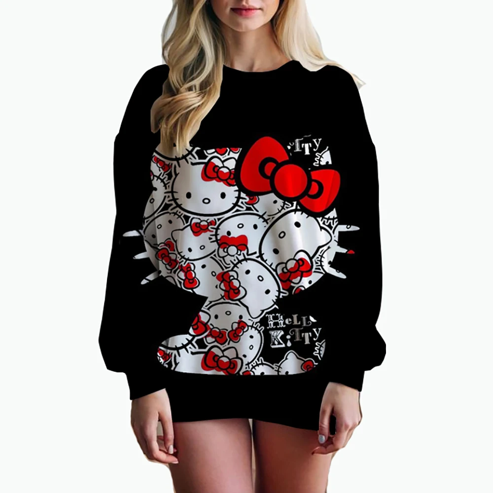 O Neck Hello Kitty Women\'s Long Sleeve Sweatshirts Youthful Woman Clothes Party Y2k Streetwear Pullovers High Quality 2024 New