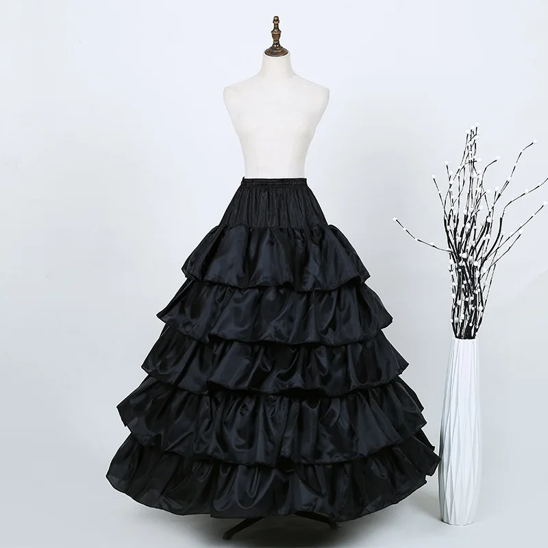 Women Black Crinoline Petticoats 4 Hoops Skirt 5 Ruffles Layers Ball Gown Waistband  Underskirt for Wedding Bridal Dress 2025