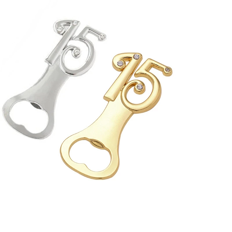 

10PCS X Wedding Birthday Keepsakes Gold/Silver 15th Bottle Opener with Gift Box Packaging Digital Beer Openers