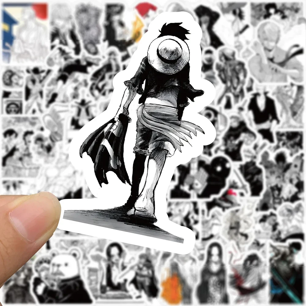 10/30/50/100PCS Pegatinas de Anime One Piece en Blanco y Negro, Calcomanías de Luffy y Zoro, Paquetes de Pegatinas Geniales para Maletas, Teléfonos, Laptops y Autos