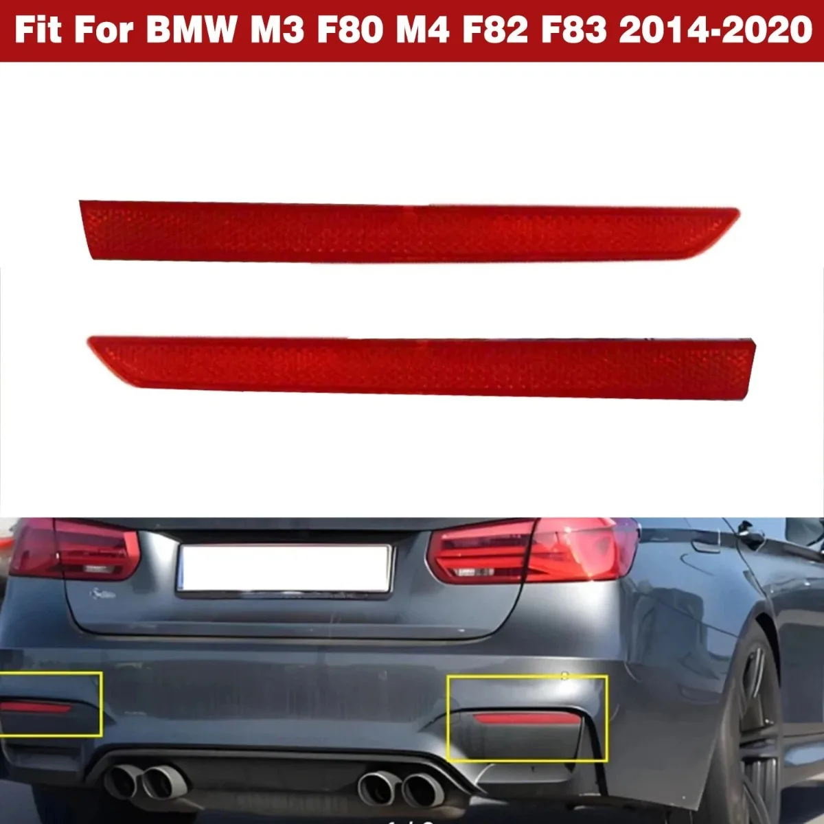 63147848583 63147848584 Car Red Rear Bumper Reflector For BMW 3 4 Series M3 M4 F80 F82 F83 12-19 Reflective Strips Warning Lamp
