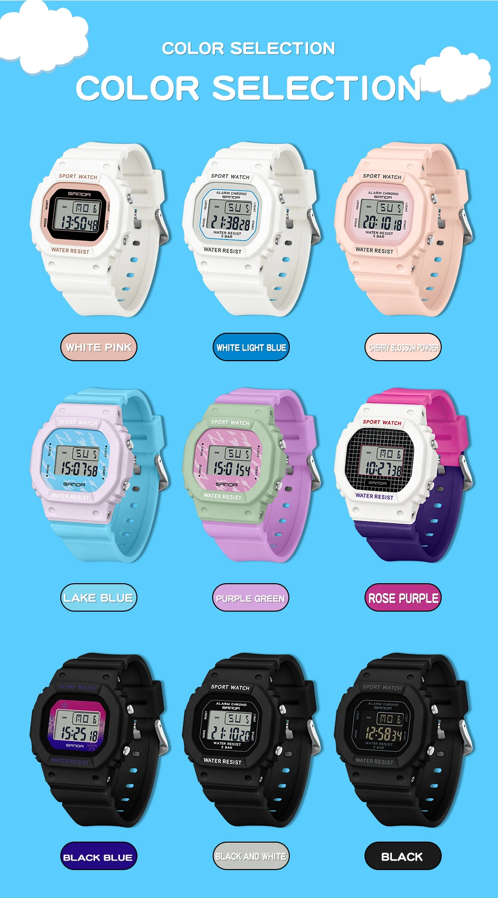 SANDA Jungen Mädchen LED Digitaluhr Kinder Sportuhr für wasserdichte elektronische Uhr Kinder im Freien Casual Geschenkuhr – Detail 8