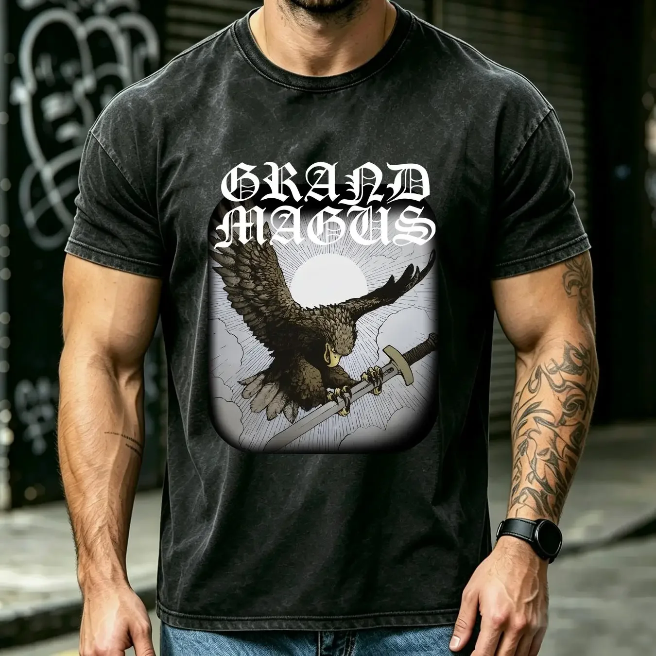 washed T Shirt GRAND MAGUS SWORD SONGS NEW BLACK long or short sleeves vintage Washed Slightly Stylish Soft Unisex Casual