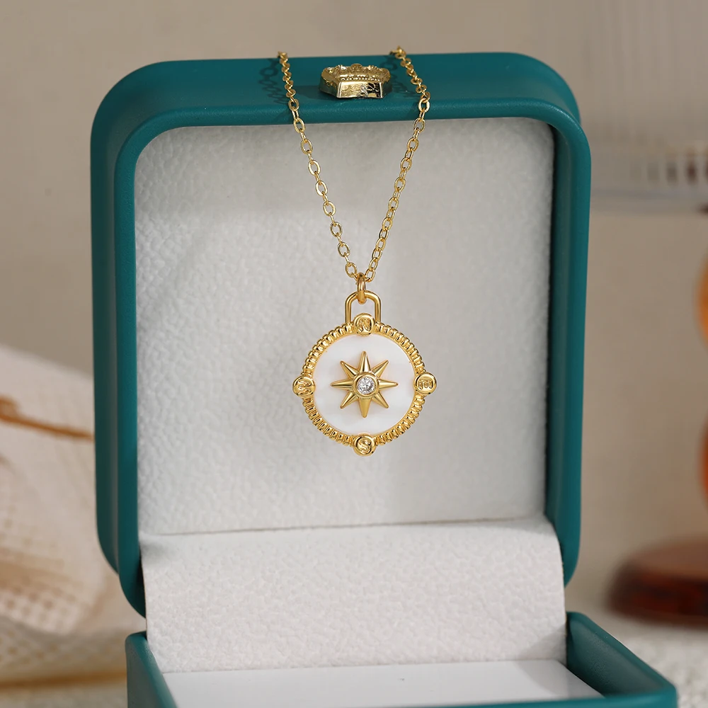 قذيفة بيضاء قلادة مستديرة قلادة 2025 طوق جديد اكسسوارات الرجعية المعادن سلسلة الترقوة قلادة الفولاذ المقاوم للصدأ المرأة جوهرة #5