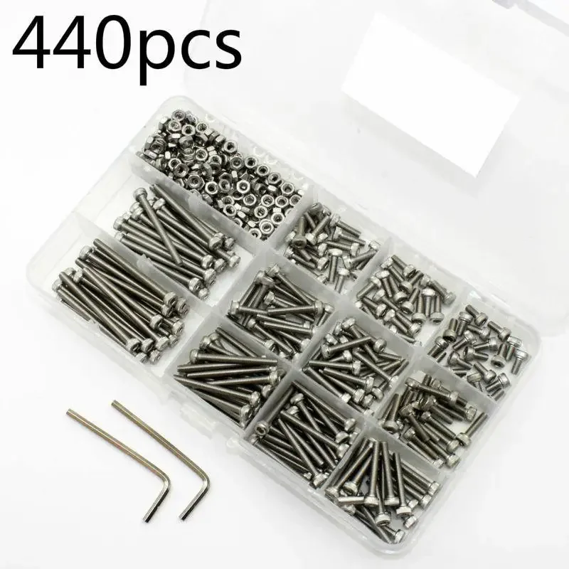 440pcs M3 Screw Bolts 304 Stainless Steel Head Hex Socket Head Bolts Screw and Nut Kit with Wrench