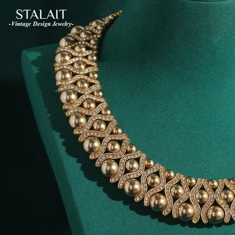 

Vintage Chunky Necklace Choker Jewelry Pearl Layerd Gold Color For Woman Luxury Designer Wedding Bridal Accessories Party 2025