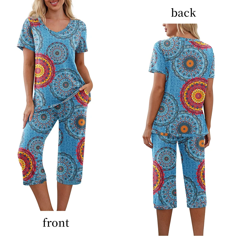 Conjunto de pijama de dos piezas para mujer, ropa de dormir informal, multicolor, cómoda, con estampado de mangas largas y pantalones largos, Sexy, V