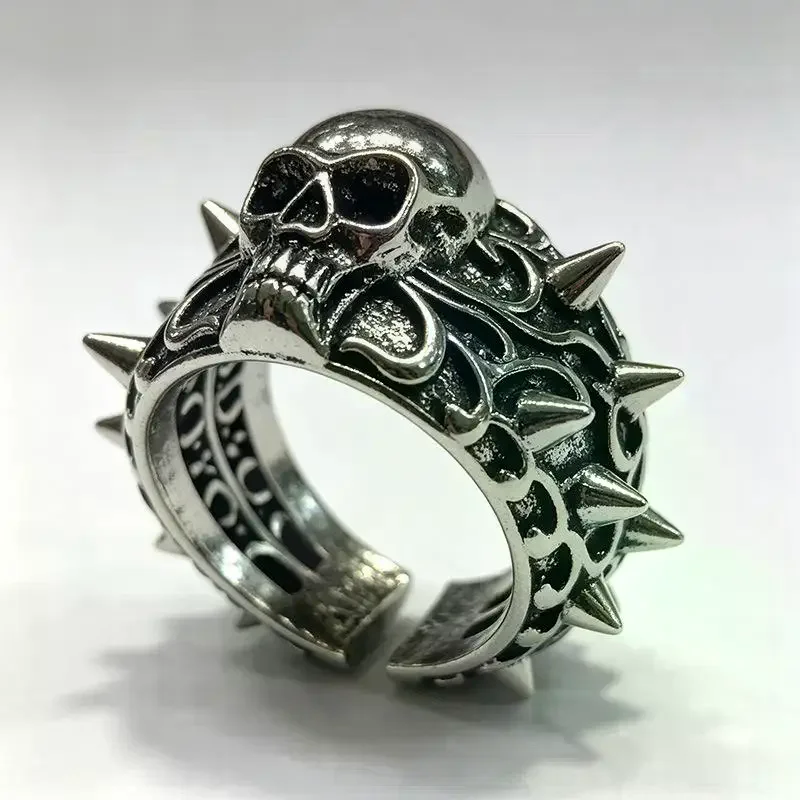 Vintage Skull Rivet Open Ring for Men and Women Gothic Punk Street Style Adjustable Neutral Jewelry for Party Jewelry Making
