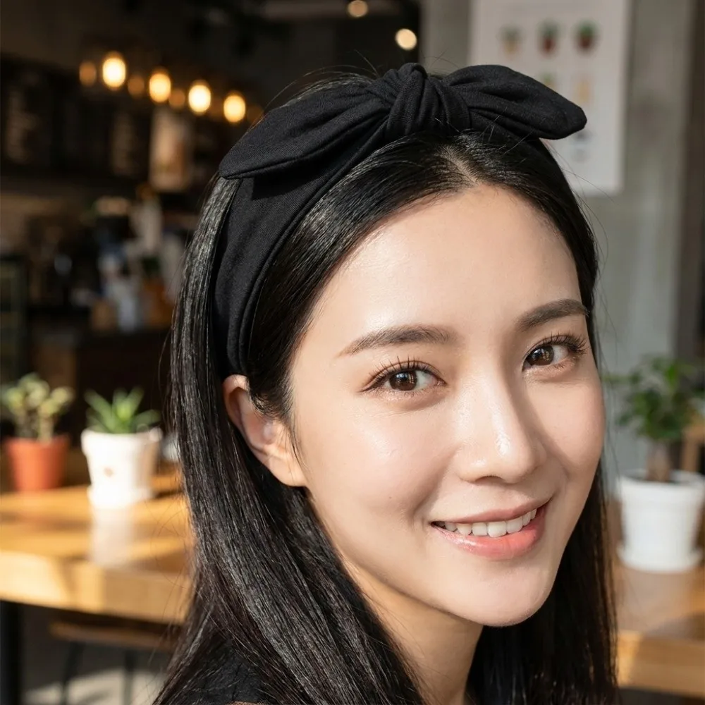 3pcs Minimalist Non-Slip Bow Knot Hairband Soft Elastic Rabbit Ear Headband Sweat Wicking Solid Color Head Scarf Exercise
